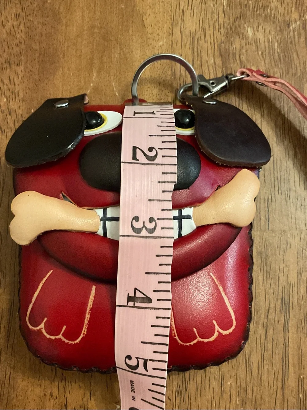 Red Dog Face Leather Coin Purse with Wrist Strap - Cute Pet Design